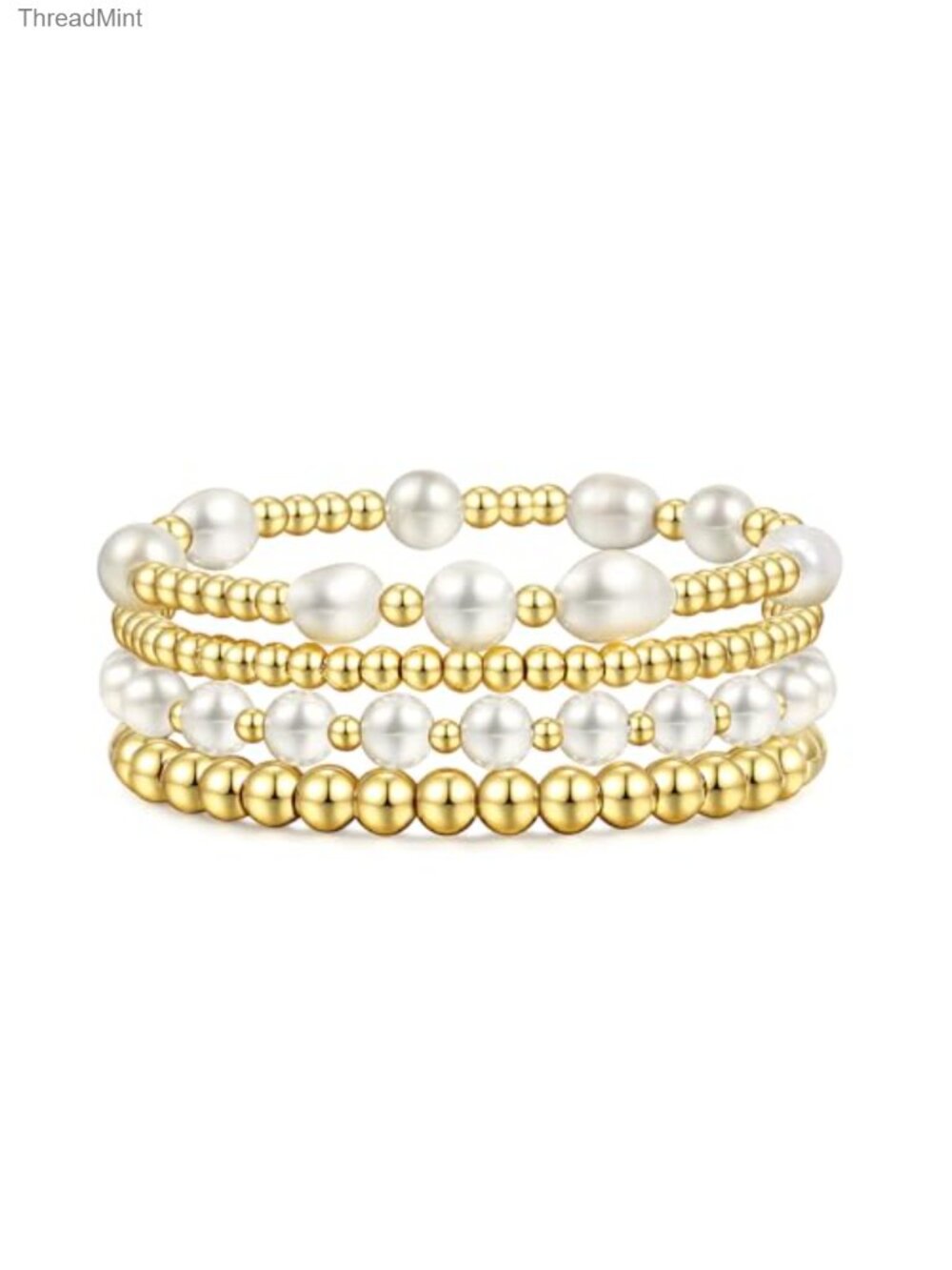 Gold Beaded Multiple Layered Stackable Wrap Bracelet Set Paperclip Chain